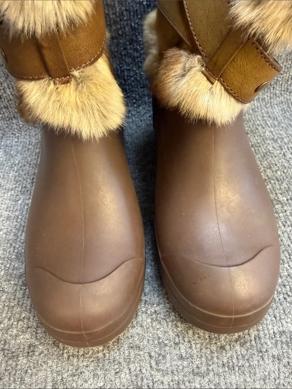 Dirty Laundry Brown Faux Fur Cuffed Rain Boots with Buckle Size 7 NEW!